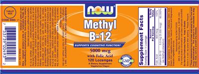 Photo of the NOW Methyl B-12 5000 mcg With Folic Acid label