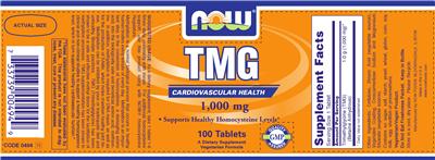 Photo of the NOW TMG 1,000 mg label
