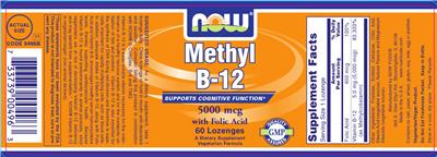 Photo of the NOW Methyl B-12 5000 mcg With Folic Acid label