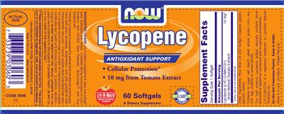 Photo of the NOW Lycopene label