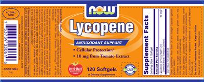 Photo of the NOW Lycopene label