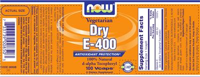 Photo of the NOW Vegetarian Dry E-400 label