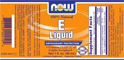 Photo of the NOW 100% Natural E Liquid label