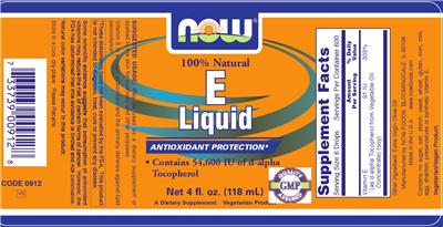 Photo of the NOW 100% Natural E Liquid label