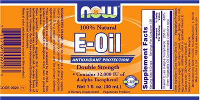Photo of the NOW 100% Natural E-Oil Double Strength label