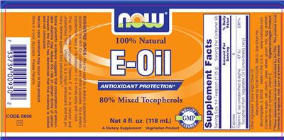 Photo of the NOW 100% Natural E-Oil label