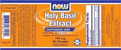 Photo of the NOW Holy Basil Extract 500 mg label