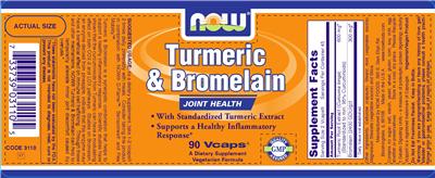 Photo of the NOW Turmeric & Bromelain label