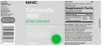 Photo of the GNC Calcimate 1000 label