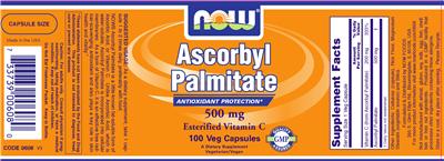 Photo of the NOW Ascorbyl Palmitate 500 mg Esterfied Vitamin C label