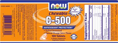 Photo of the NOW Chewable C-500 Natural Orange Juice Flavor label