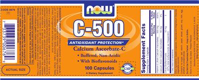 Photo of the NOW C-500 Calcium Ascorbate-C label