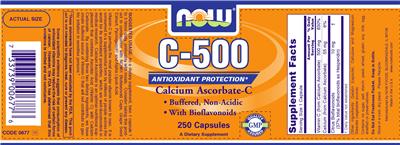 Photo of the NOW C-500 Calcium Ascorbate-C label
