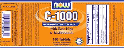 Photo of the NOW C-1000 With Rose Hips & Bioflavonoids label