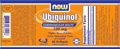 Photo of the NOW Ubiquinol 100 mg label