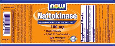 Photo of the NOW Nattokinase 100 mg label