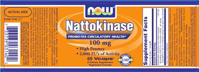 Photo of the NOW Nattokinase 100 mg label