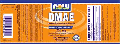 Photo of the NOW DMAE (Dimethylaminoethanol) 250 mg label