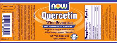 Photo of the NOW Quercetin with Bromelain label