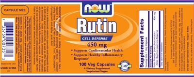 Photo of the NOW Rutin 450 mg label