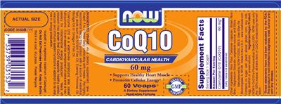 Photo of the NOW CoQ10 60 mg label