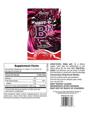 Photo of the Nature's Plus Shot-O-B12 Liquid 5000 mcg label