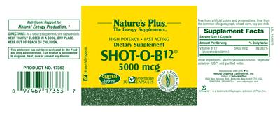 Photo of the Nature's Plus Shot-O-B12 5000 mcg label