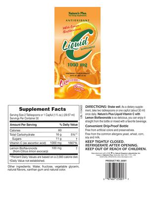 Photo of the Nature's Plus Liquid C Supplement 1000 mg Natural Orange Flavor label