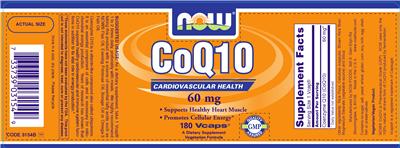 Photo of the NOW CoQ10 60 mg label