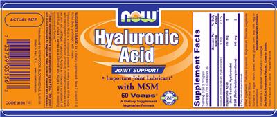 Photo of the NOW Hyaluronic Acid with MSM label