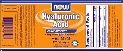 Photo of the NOW Hyaluronic Acid label