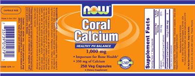 Photo of the NOW Coral Calcium 1,000 mg label