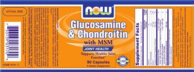 Photo of the NOW Glucosamine & Chondroitin With MSM label