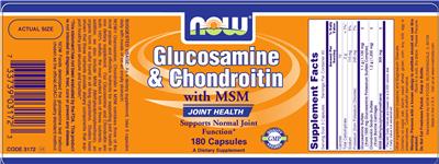 Photo of the NOW Glucosamine & Chondroitin With MSM label