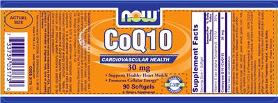 Photo of the NOW CoQ10 30 mg label