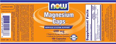 Photo of the NOW Magnesium Caps 400 mg label