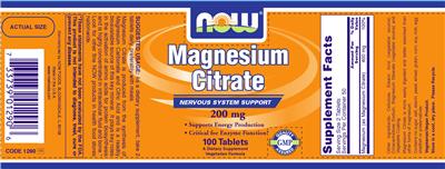 Photo of the NOW Magnesium Citrate label