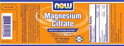 Photo of the NOW Magnesium Citrate label
