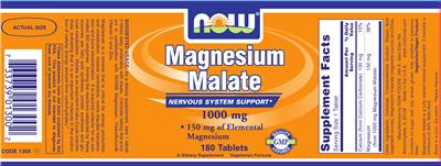 Photo of the NOW Magnesium Malate 1000 mg label