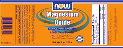 Photo of the NOW Magnesium Oxide label