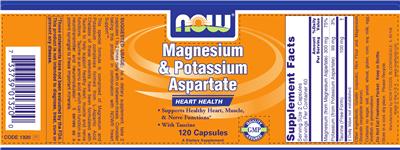 Photo of the NOW Magnesium & Potassium Aspartate label