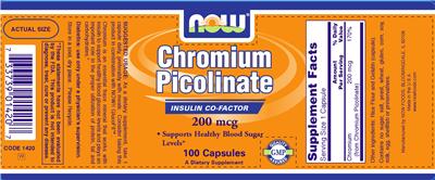 Photo of the NOW Chromium Picolinate 200 mcg label