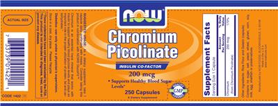 Photo of the NOW Chromium Picolinate 200 mcg label