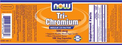 Photo of the NOW Tri-Chromium 500 mcg label