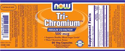 Photo of the NOW Tri-Chromium 500 mcg label