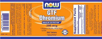 Photo of the NOW GTF Chromium 200 mcg label