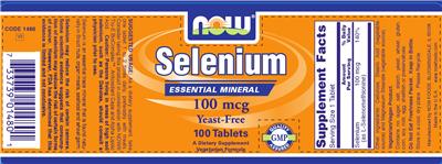 Photo of the NOW Selenium 100 mcg label
