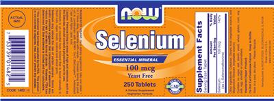 Photo of the NOW Selenium 100 mcg label