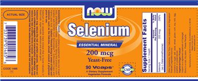Photo of the NOW Selenium 200 mcg label