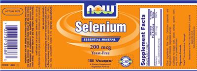 Photo of the NOW Selenium 200 mcg label